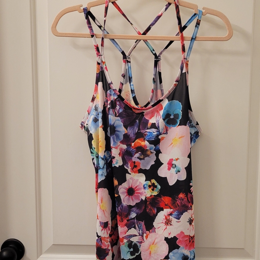 Strappy Floral-Print Performance Tank